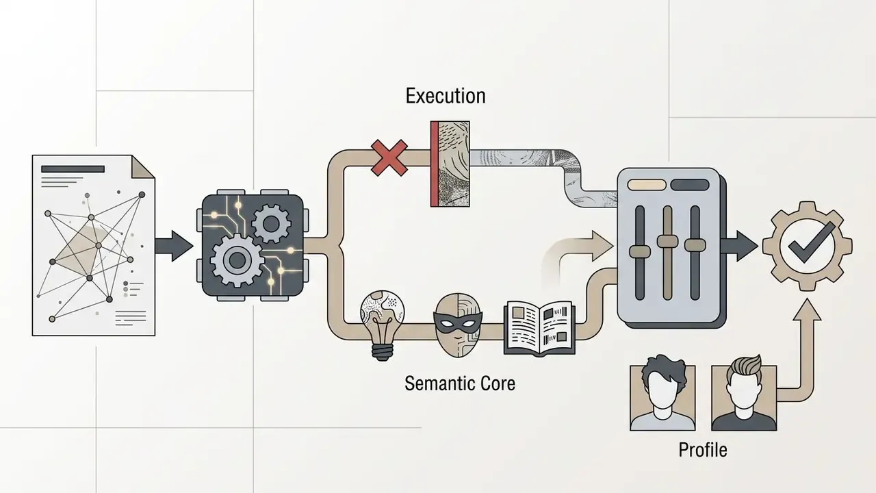 Data branching into semantic core analysis while bypassing execution to reach a human control panel