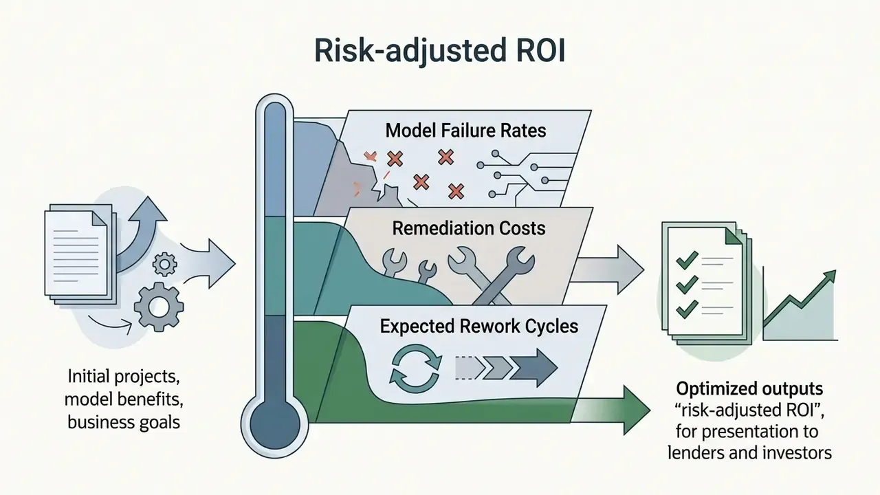 How project inputs are filtered through risk factors to produce optimized financial outputs
