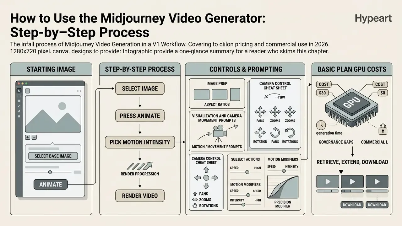 Visual guide showing steps to animate images with camera controls and GPU cost breakdowns
