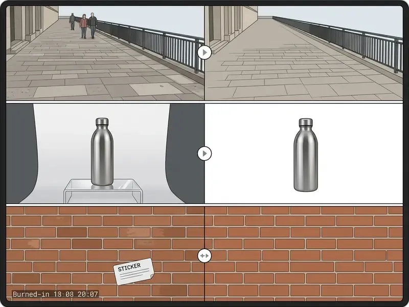 ai image removal before and after comparison, background pedestrians erased from a promenade photo