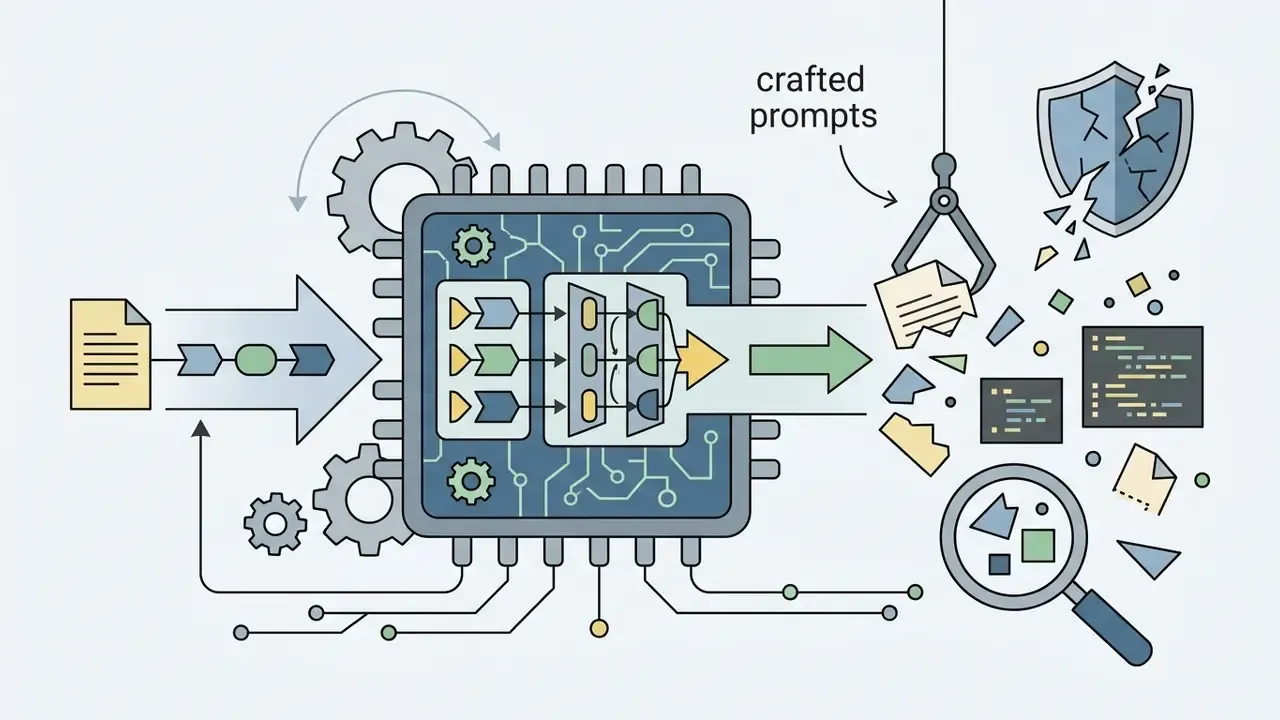 Processor chip extracting document fragments through crafted prompts while bypassing a broken shield