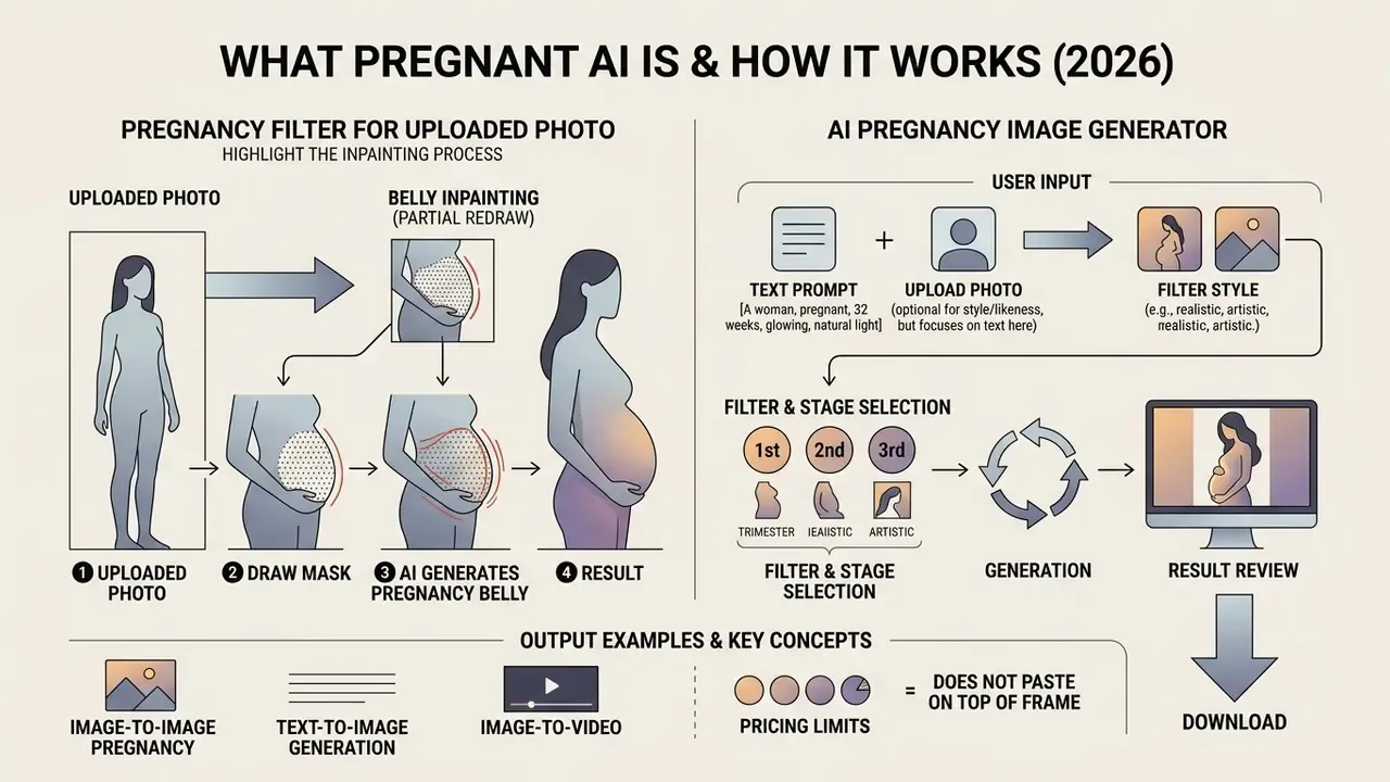 Infographic showing how pregnant AI tools use inpainting for photos and text prompts to generate images