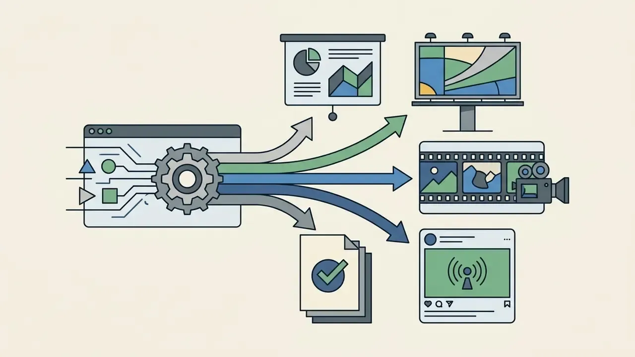 Gear mechanism processing digital content into advertising, film, and social media distribution channels