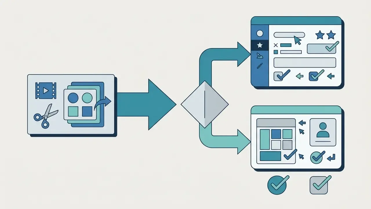 Template editing icons branching into two distinct software interface options
