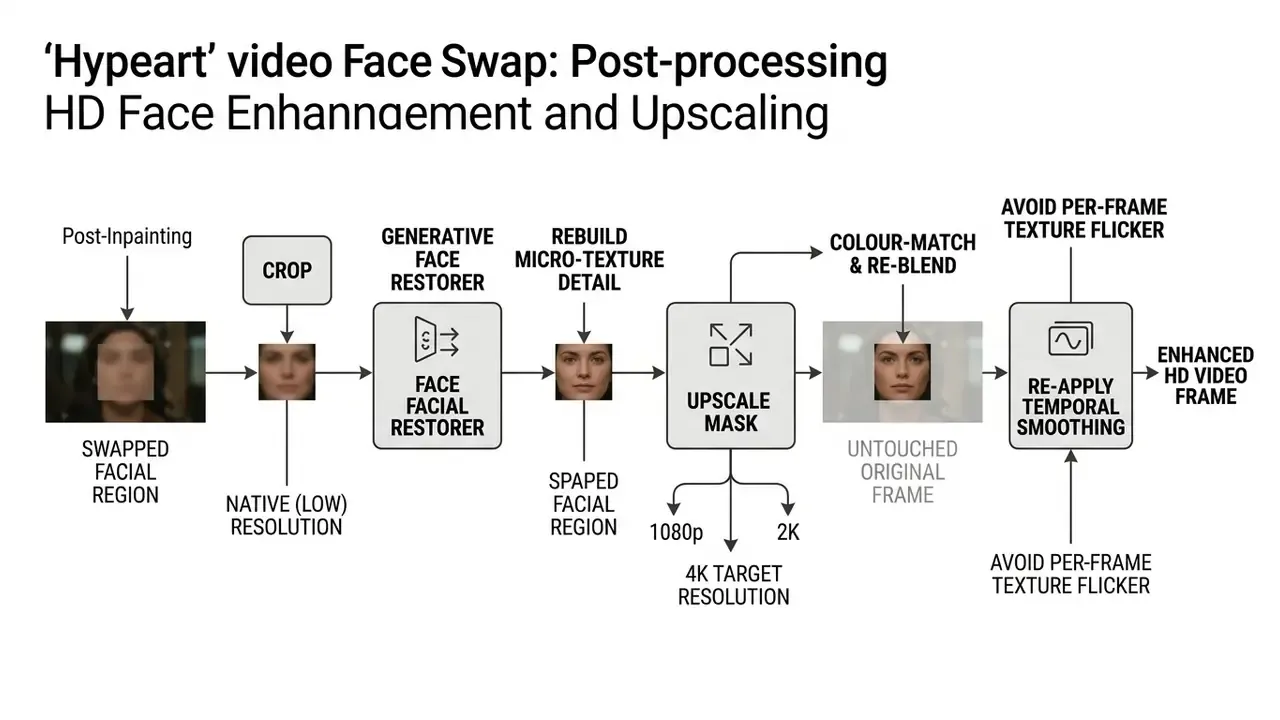 Process steps for restoring and upscaling a face in a video to achieve high resolution output