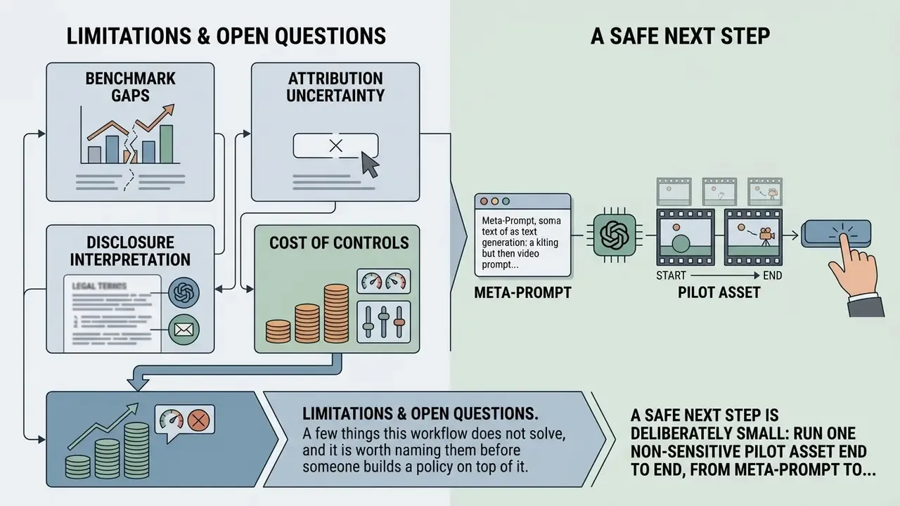Infographic showing unresolved workflow challenges alongside a small-scale pilot asset testing strategy