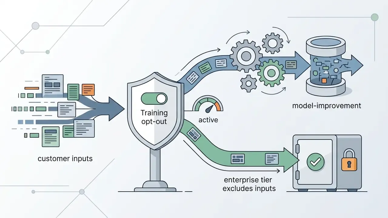 Data flow through a shield toggle separating model training gears from a secure enterprise storage vault