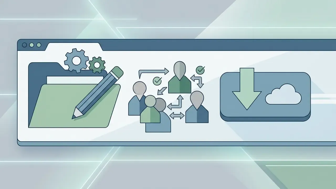 Browser header bar featuring a project folder with gears, a collaborative team group, and a download button