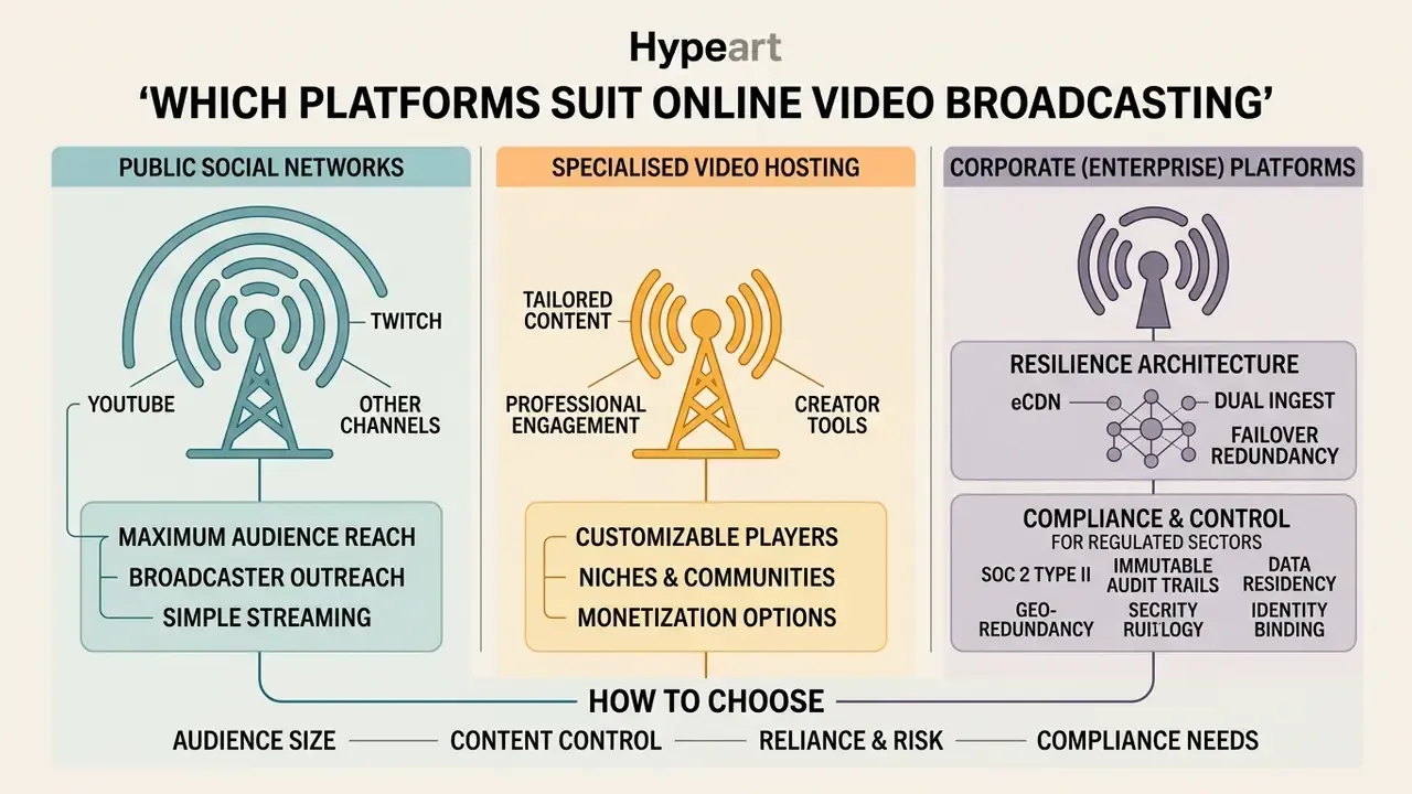 Comparison of public social networks, video hosting, and enterprise platforms for online live video