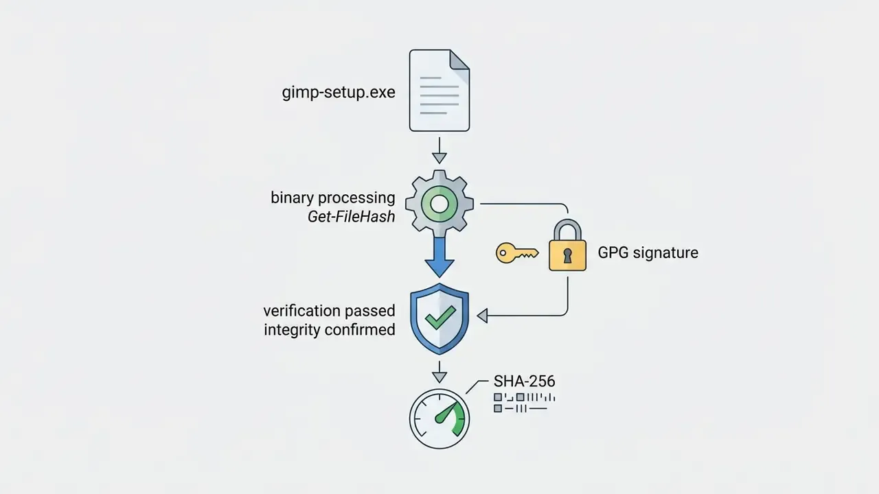 File hash processing and GPG signature check leading to a successful integrity confirmation