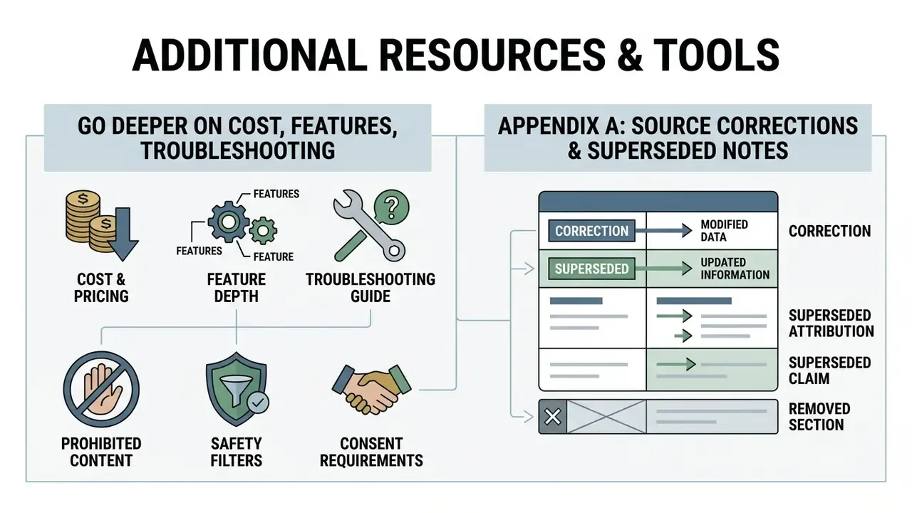 Diagram showing cost, feature, and troubleshooting categories alongside a table of source corrections