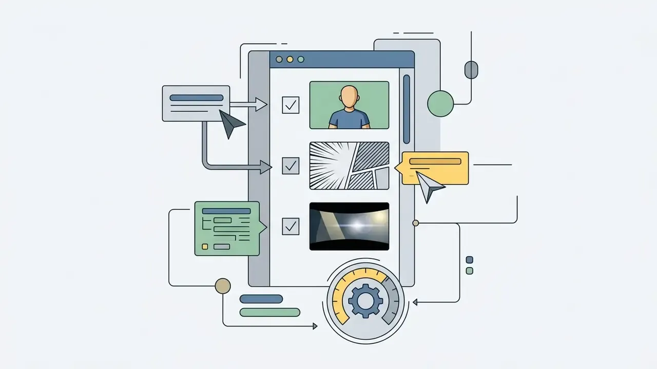 Digital interface panel showing selected aesthetic tags and style previews connected to a processing gauge