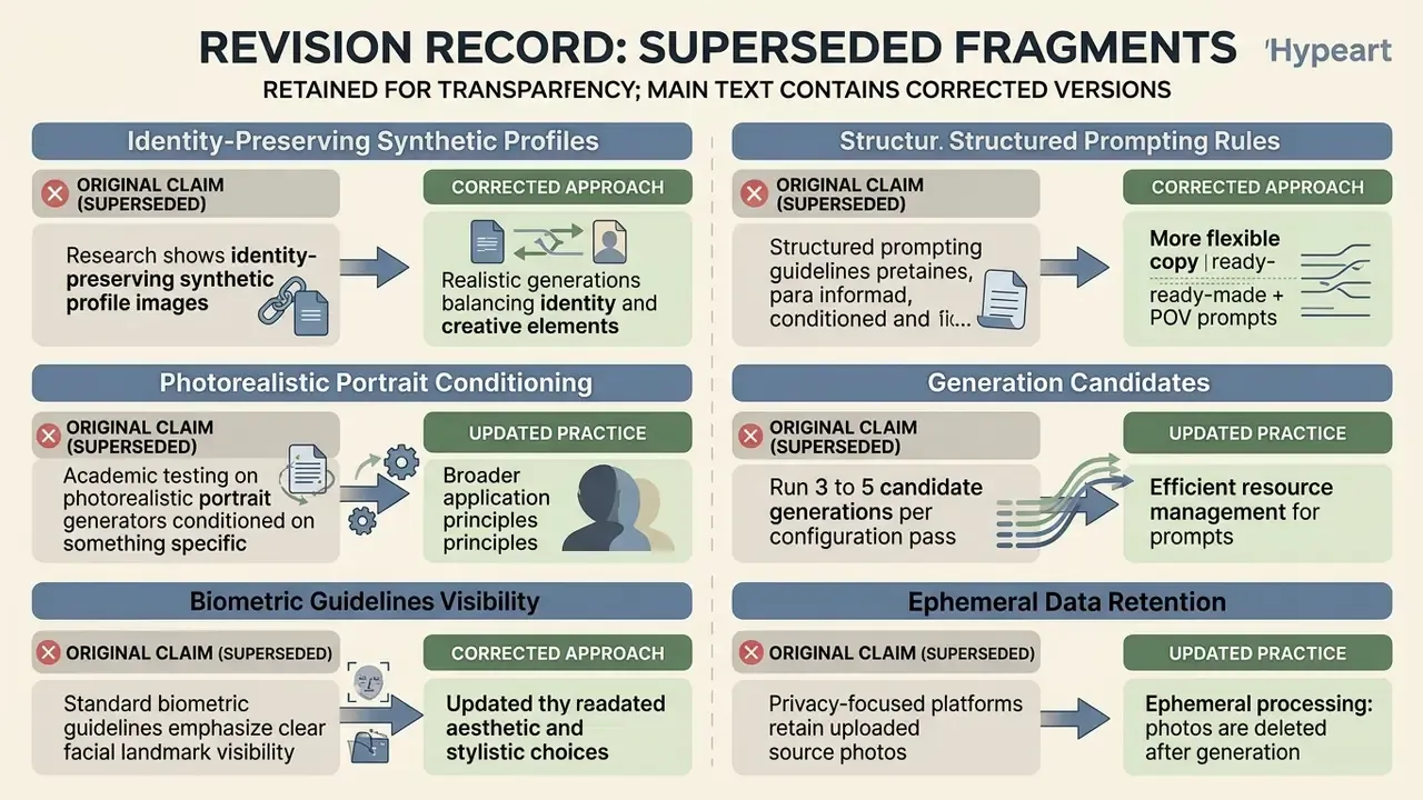 List of superseded claims paired with corrected approaches for synthetic portrait generation practices
