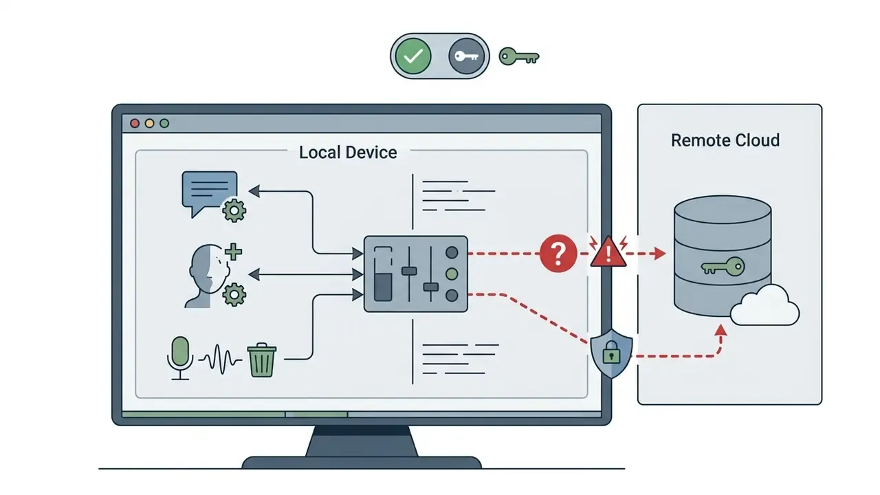 Computer screen showing data flows between local device tools and a remote cloud server