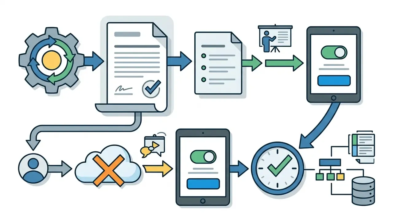 Signed compliance document leading to staff training and device activation before data is recorded