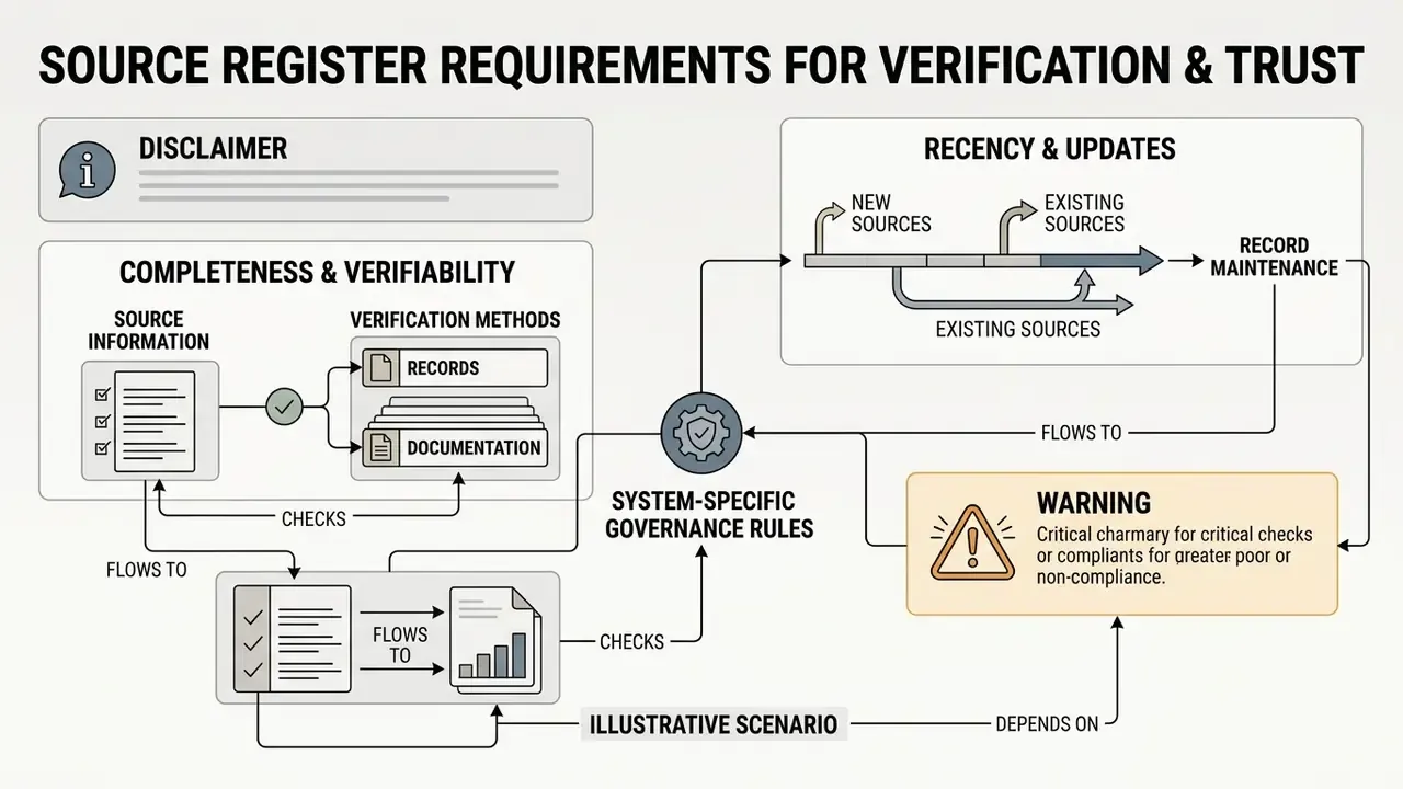Process map detailing data verification steps, update cycles, and governance rules for information systems