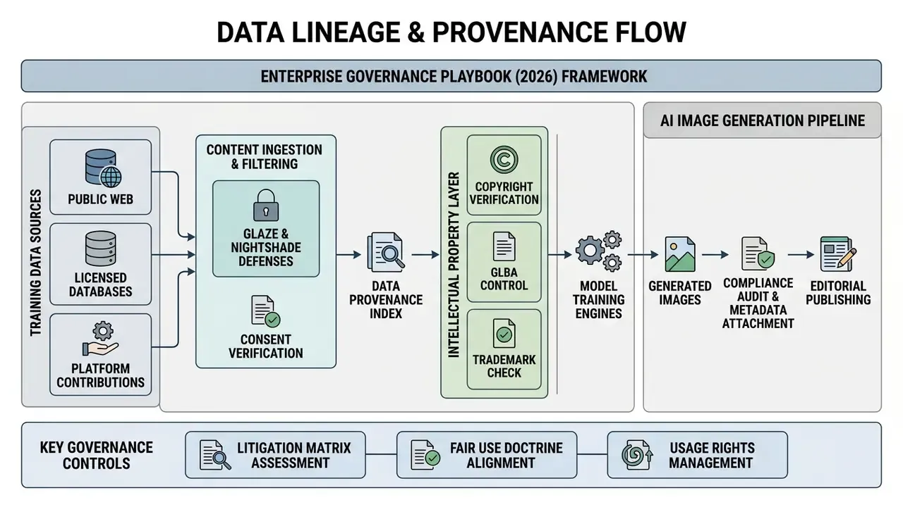 Diagram mapping data lineage from raw collection through filtering and intellectual property checks