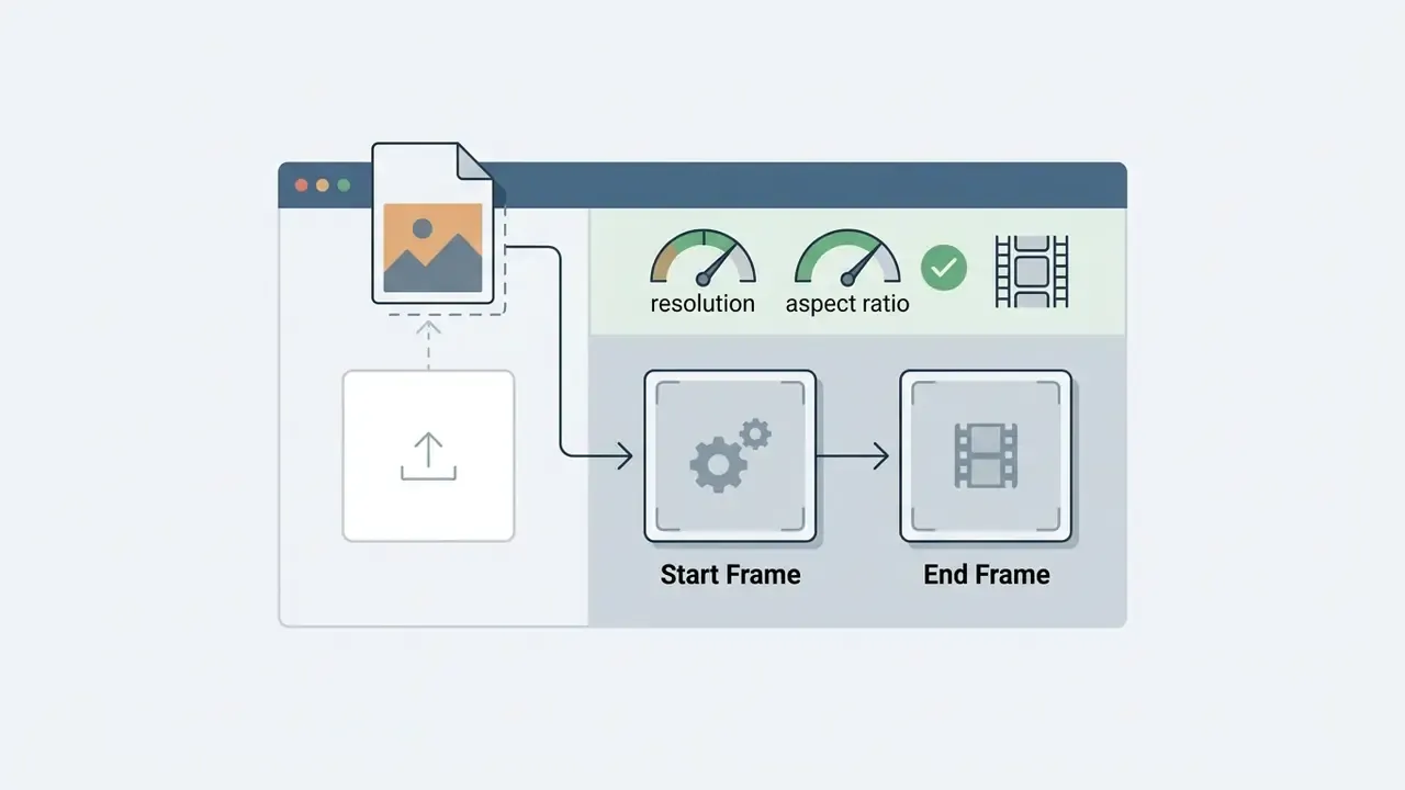 Upload interface connecting an image file to start and end frame processing modules with gauges