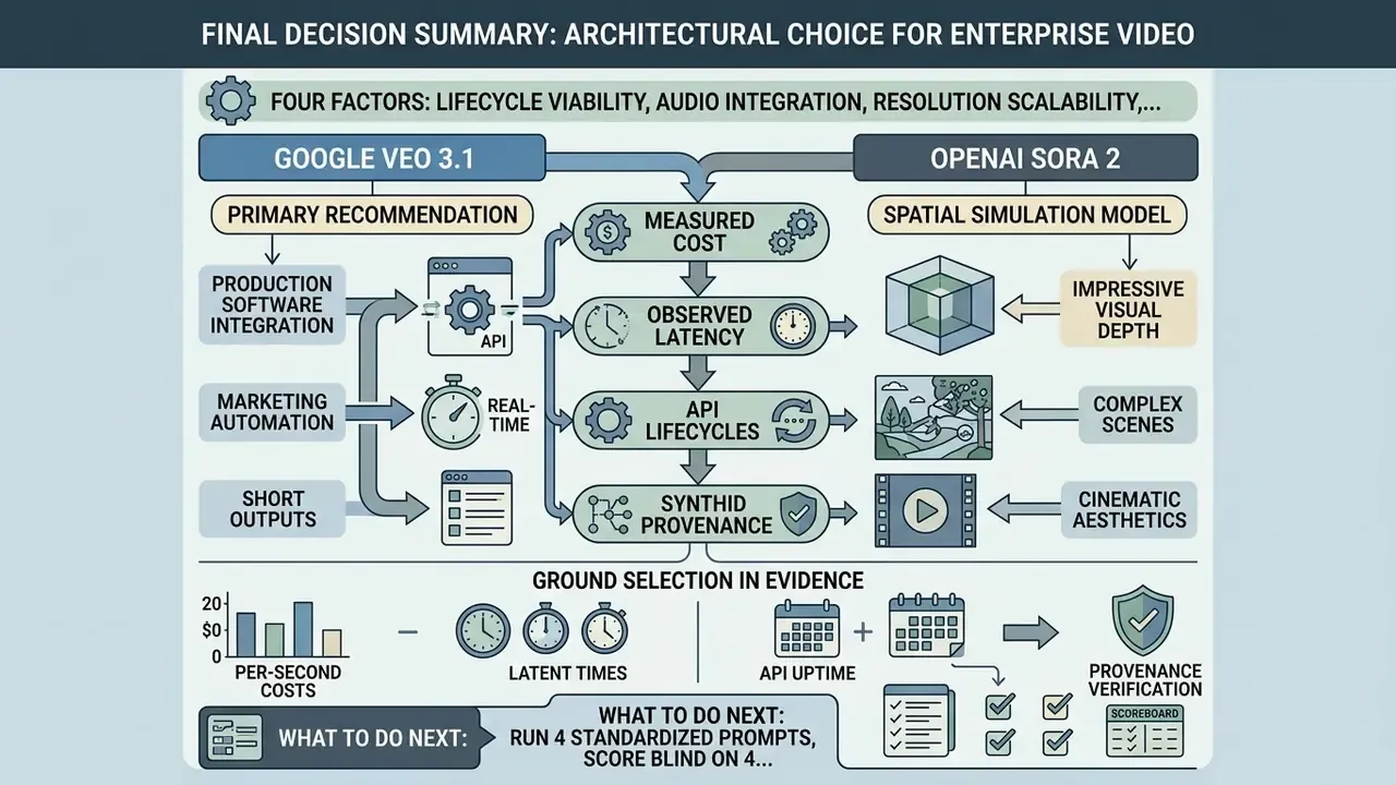 Comparison diagram of Google Veo 3.1 and OpenAI Sora 2 highlighting operational and architectural factors