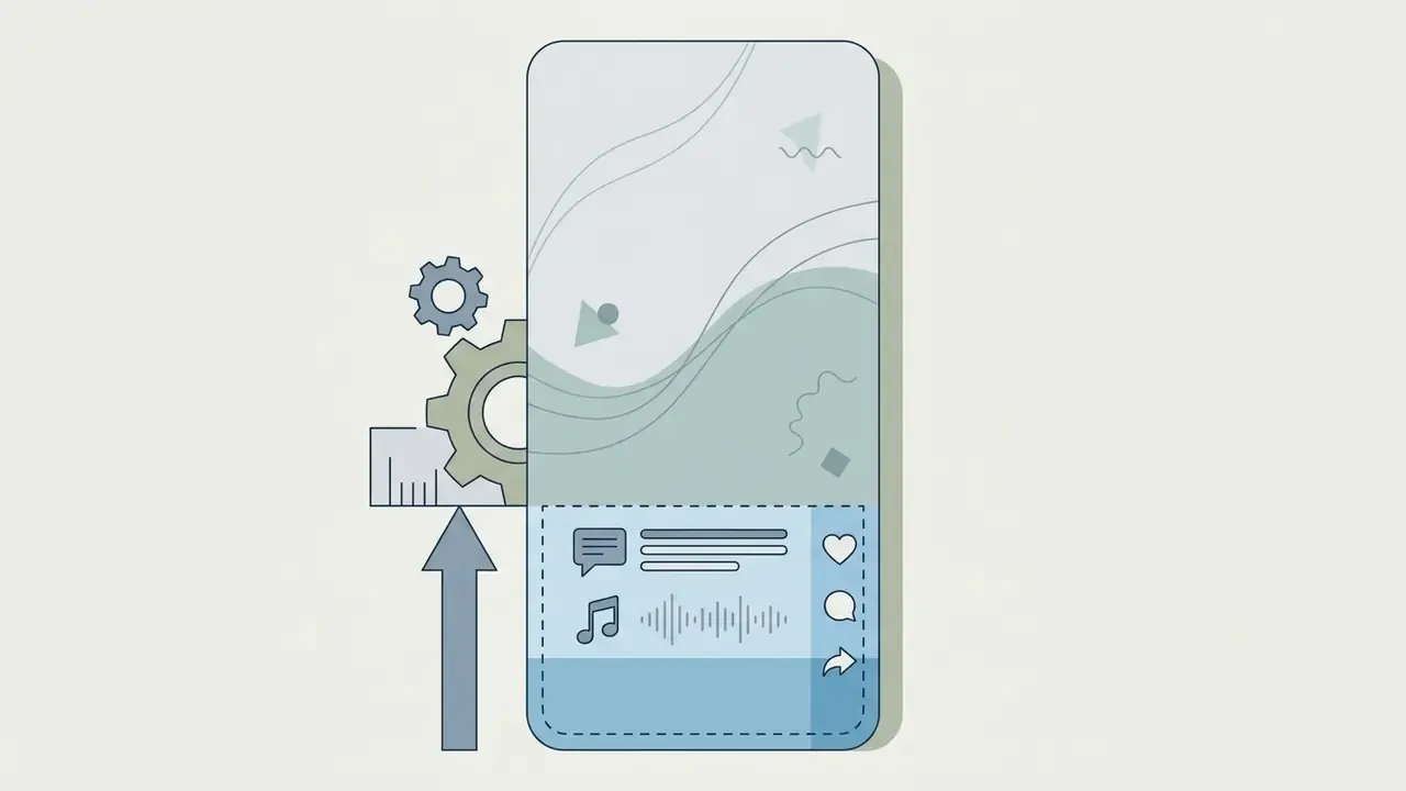 Mobile screen layout highlighting a lower safe zone for engagement icons and caption text