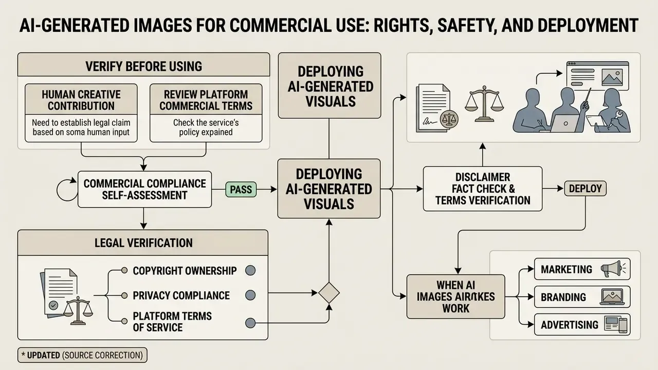 Flowchart outlining the legal verification and compliance steps for deploying synthetic media