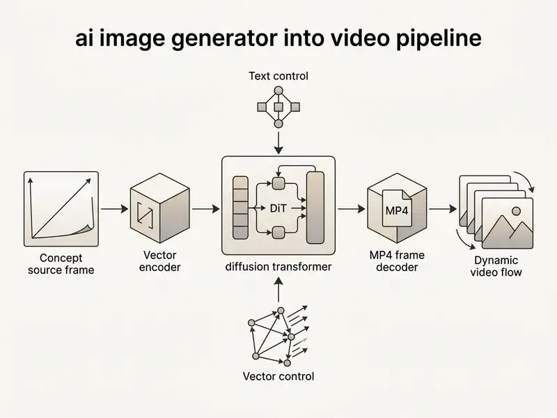 Technical flowchart showing a source frame processed through a diffusion transformer into video frames