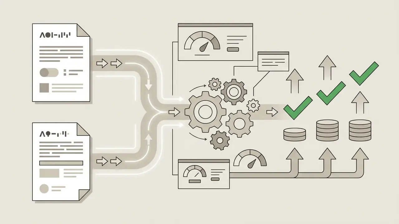Documents feeding into a gear system that processes information to generate financial growth and success