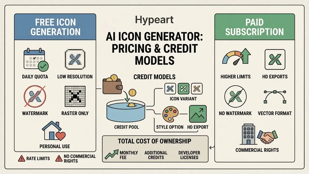 Comparison of free and paid service tiers featuring credit pools and total cost of ownership factors