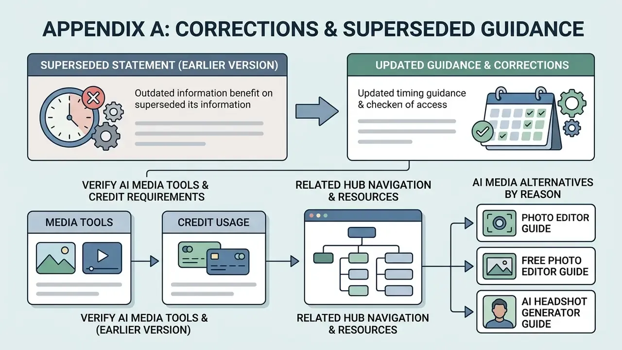 Summary of superseded guidance alongside updated resources and navigation links for AI media tools