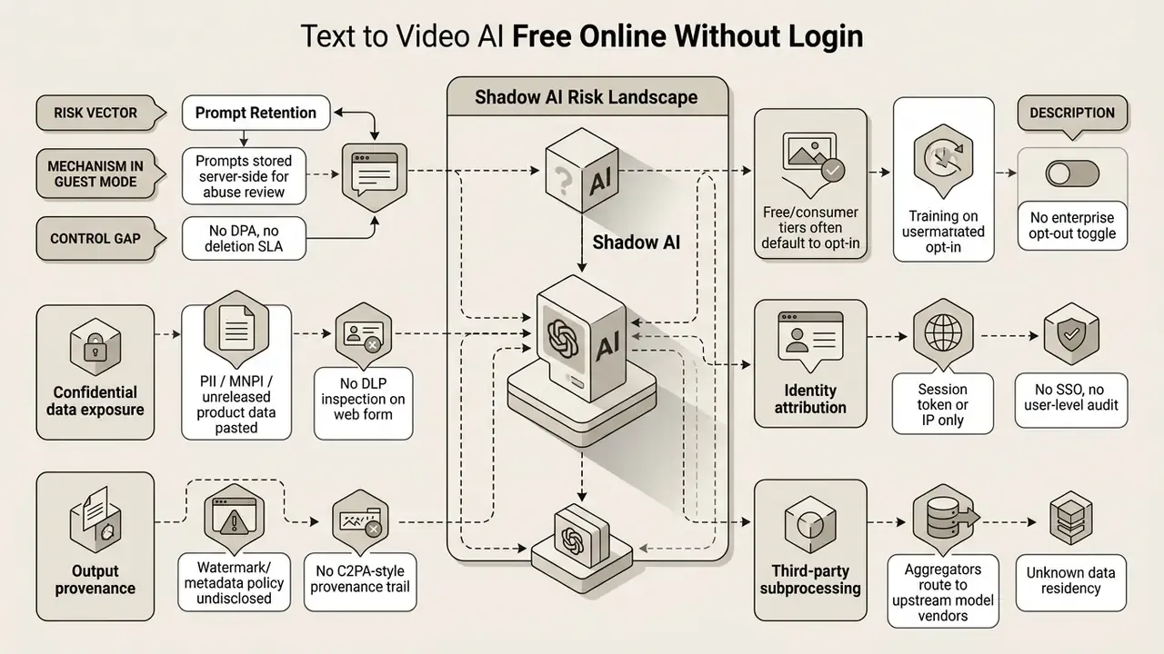 Diagram mapping security risks and control gaps when using AI tools without login or enterprise oversight