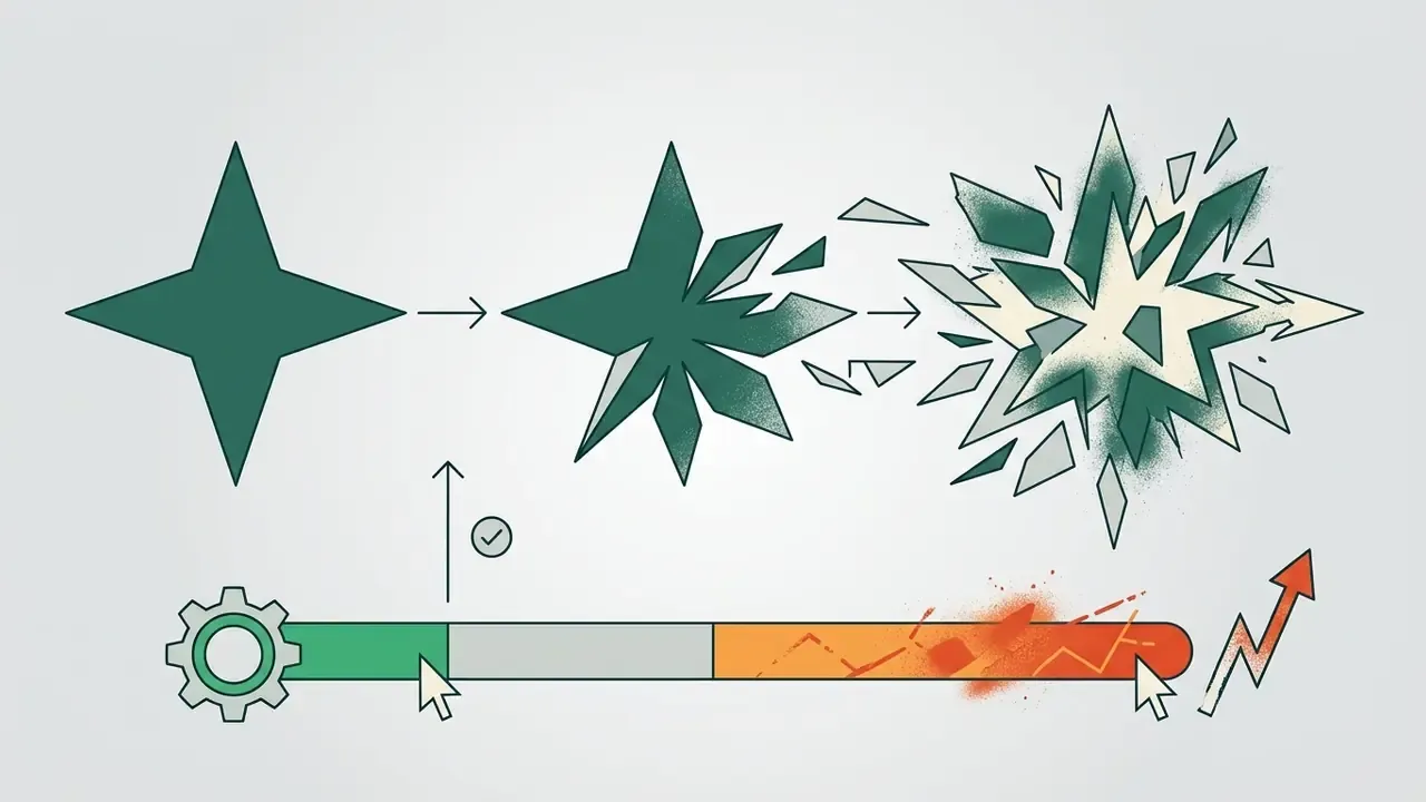 Star shape transforming into fragmented graffiti designs controlled by a slider with gear icon