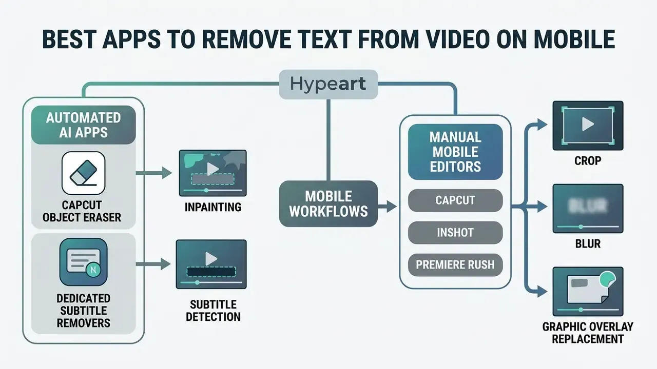 Diagram comparing automated AI tools and manual editing techniques for cleaning up mobile video clips