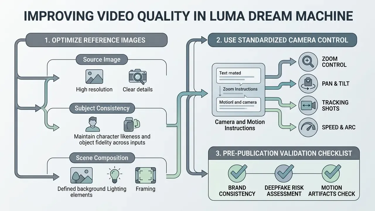Three-step guide for optimizing Luma Dream Machine video quality through image, camera, and validation