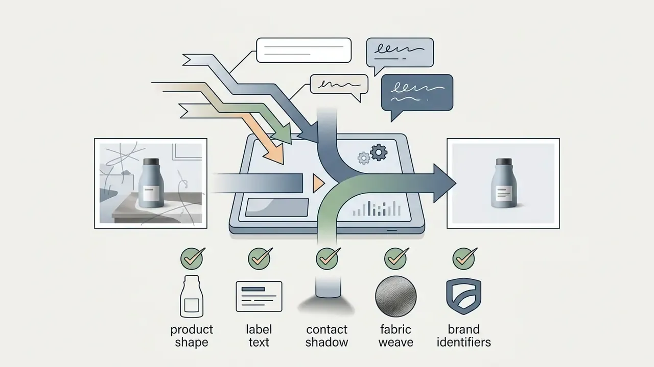 Visual representation of preserving product details like shape and texture during image editing