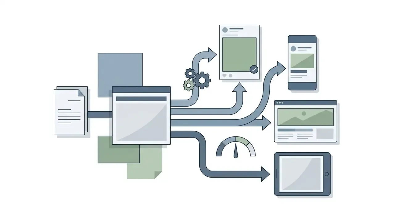 Document inputs feeding into a central processor that distributes content to various digital screens