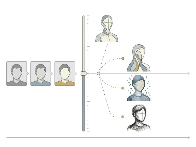 Slider interface adjusting reference strength to transform a portrait into various artistic styles