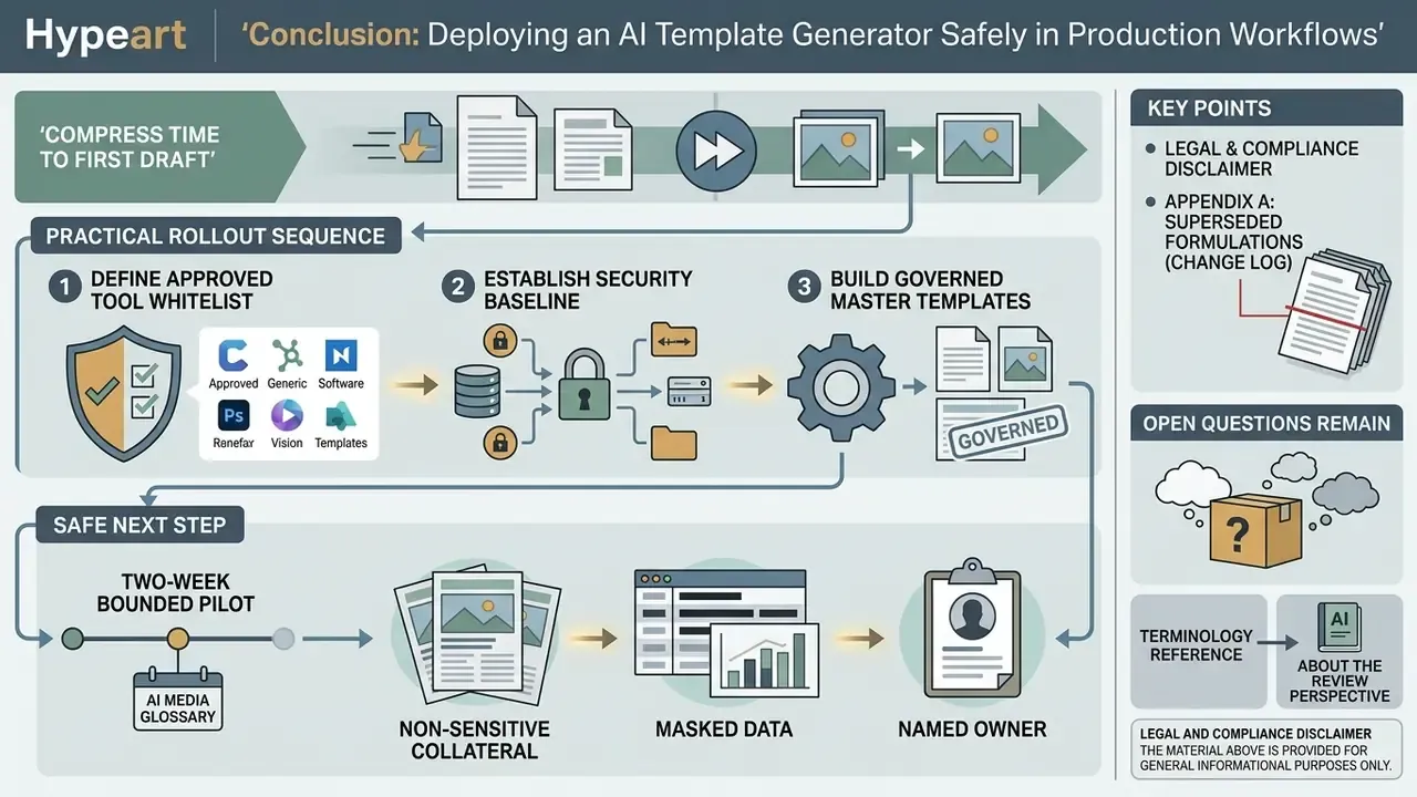 Sequence showing steps to establish security baselines and pilot programs for automated document creation
