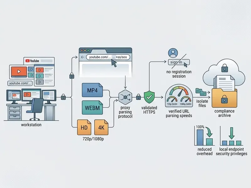 Diagram showing a web-based proxy parsing process for extracting and archiving video files securely