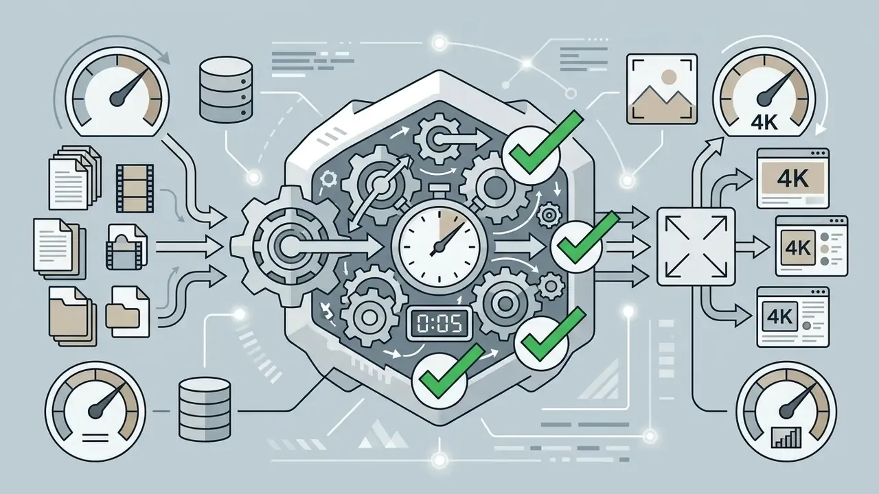 Gear mechanism processing various file formats into 4K outputs within a five second time limit