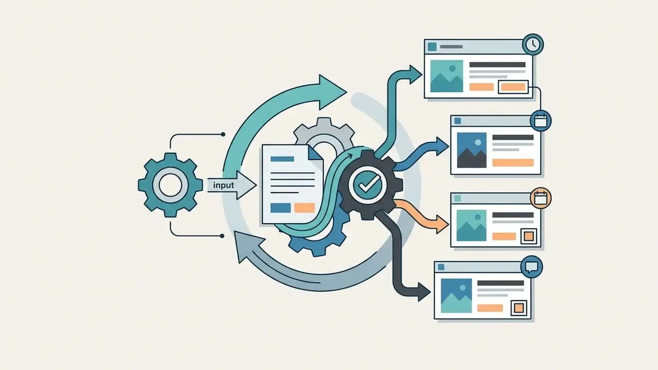Central gear processing document input into multiple social media post templates for campaign updates