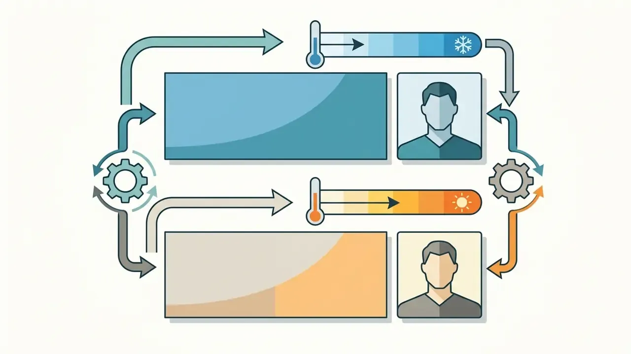 Diagram showing how to match LinkedIn banner colour temperature with cool or warm portrait lighting