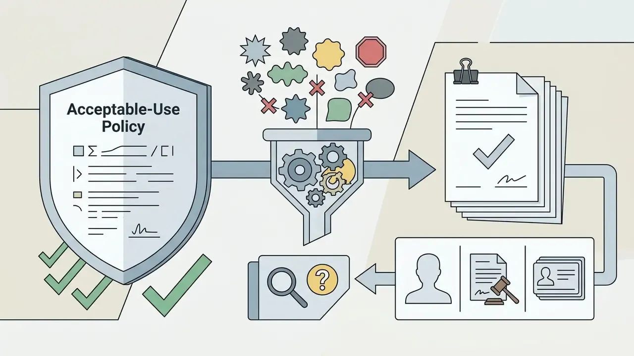 Policy shield and funnel filtering abstract shapes into approved documents for legal review