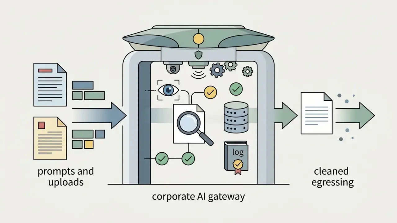 Data entering a gateway for inspection and logging before exiting as cleaned content
