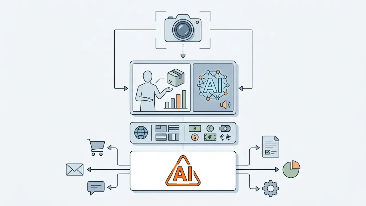 Camera capturing a presenter avatar and AI network data for global distribution and synthetic labeling