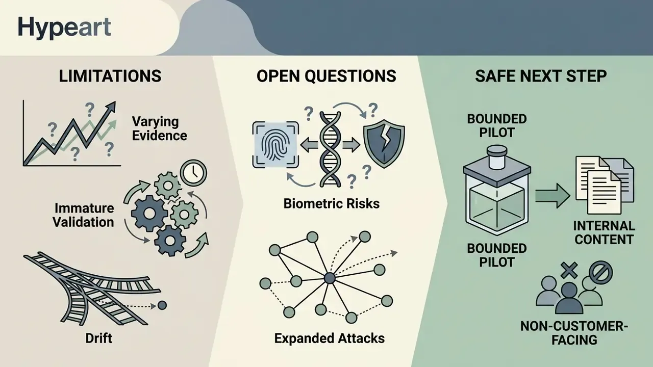 Diagram summarizing AI risks and a safe pilot strategy for internal training content