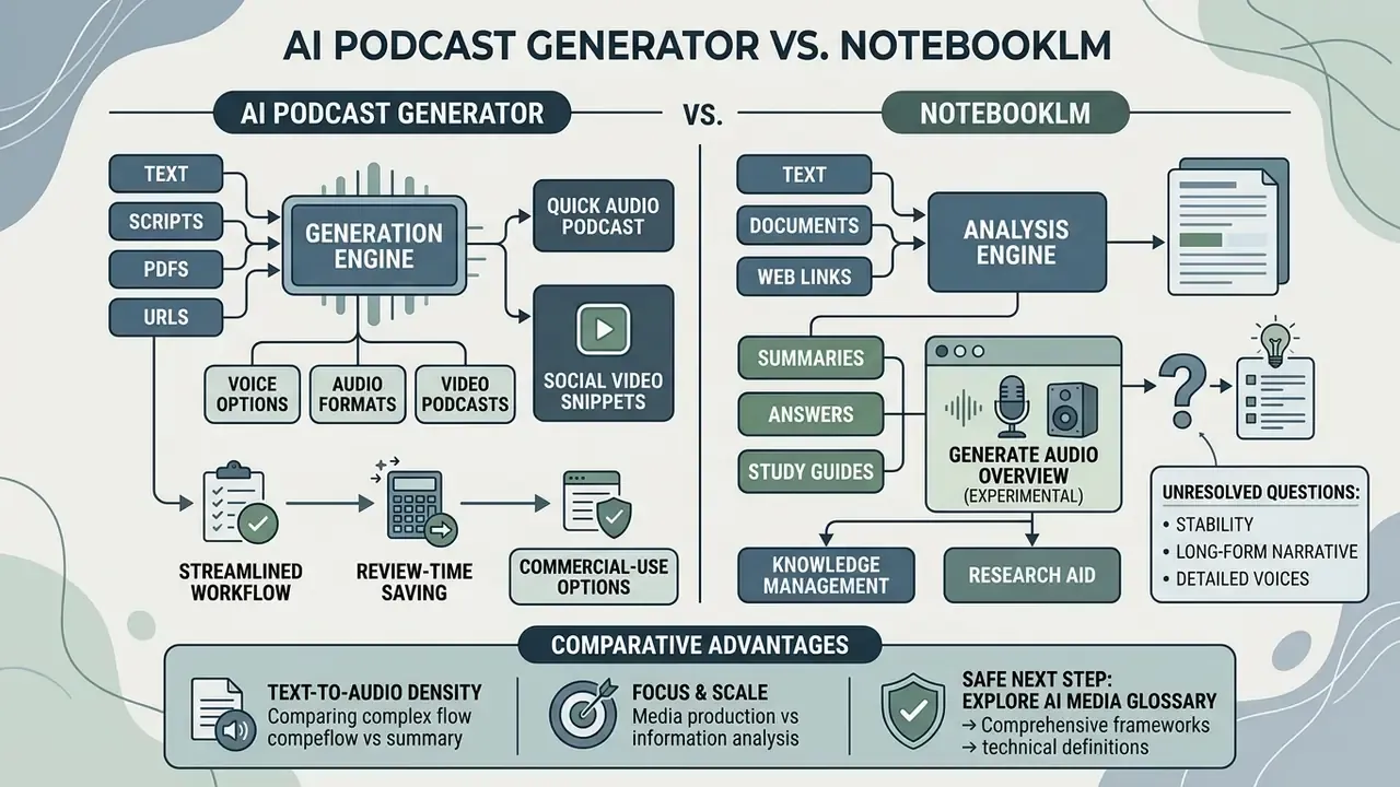 Side-by-side comparison chart contrasting production workflows and analytical outputs of two platforms