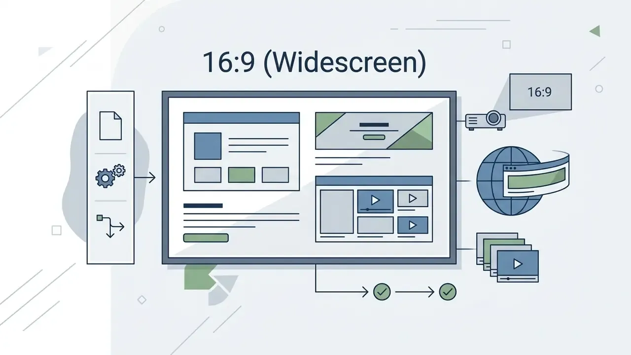 Widescreen frame showing layout options for web banners, presentation slides, and video thumbnails