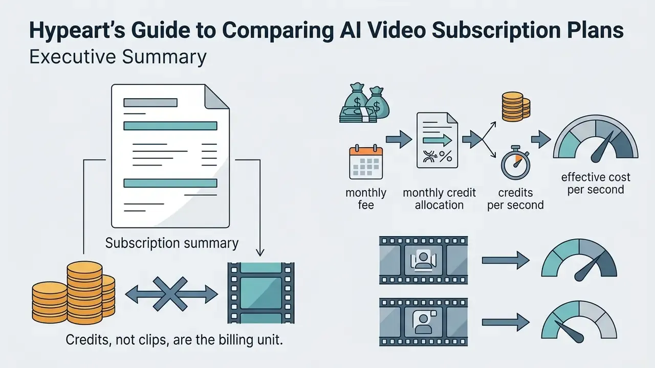 Diagram showing how monthly fees and credit allocations determine the effective cost per second of video