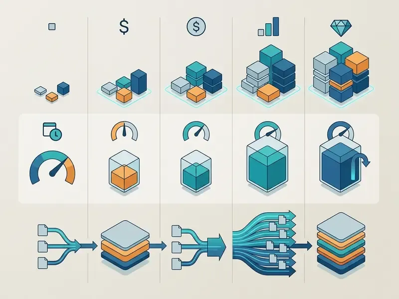 Chart showing tiered service levels with increasing block stacks, processing speeds, and batch throughput