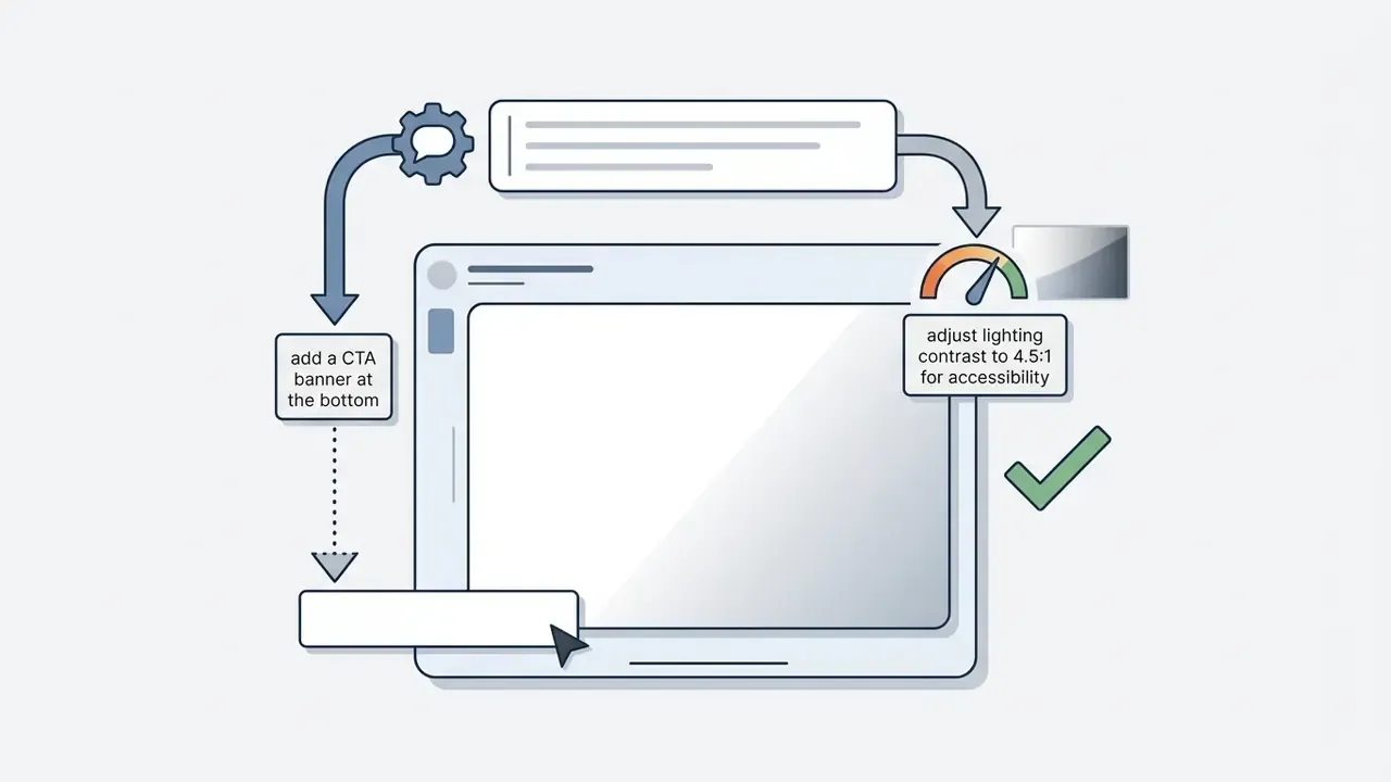 Canvas interface showing natural language prompts for adding banners and adjusting image contrast